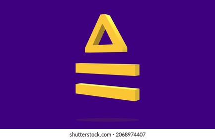 MATHEMATICAL OPERATORS. Delta Equal To Sign. Poster. In Mathematics, Based On Equality. Creative 3D Illustration. Yellow Typeface On Strong Lilac Background. Dark Hue Fund.