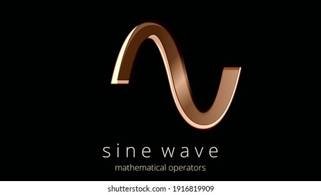 Mathematical Operators. Sine Wave symbol, illustration. Logo, poster of sinusoid, sine curve, a smooth periodic oscillation, a continuous waving. Elegance in the icon in ocher tones and design effects