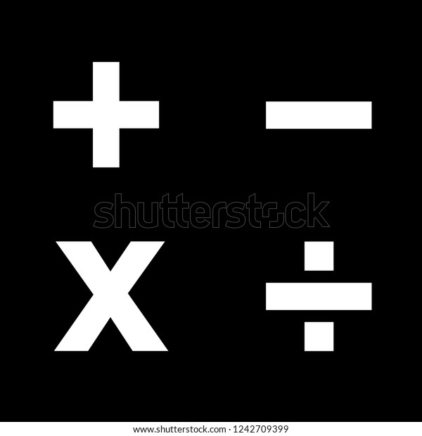 Mathematical symbols of plus minus\
multiplication and division in white fonts and black\
background