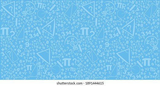 Mathematics concepts background. Concept of education. School vector seamless pattern with math formulas, calculations and figures. Algebra, geometry, statistics, basic maths.  Illustration