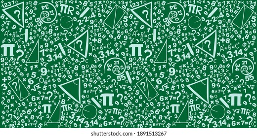 Mathematics concepts background. Concept of education. School vector seamless pattern with math formulas, calculations and figures. Algebra, geometry, statistics, basic maths.