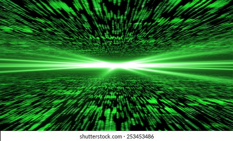 matrix 3d - flying through energized cyberspace, light on the horizon, 4k background