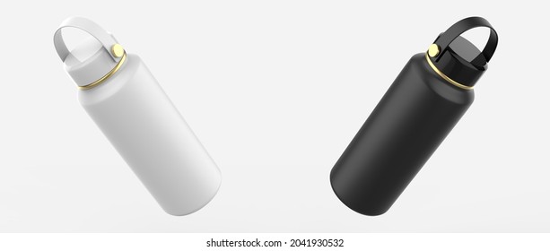 Matte Thermos Bottle Mockup Isolated On White Background. 3d Illustration 