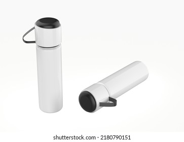 Matte Thermos Bottle Mockup Isolated On White Background. 3d Illustration 