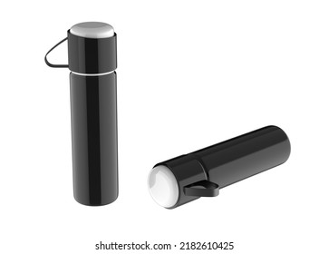 Matte Thermos Bottle Mockup Isolated On White Background. 3d Illustration 