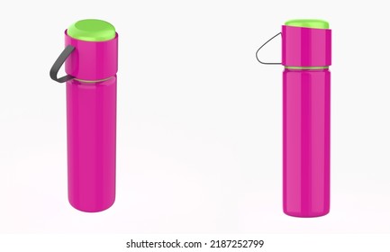 Matte Thermos Bottle Mockup Isolated On White Background. 3d Illustration 