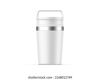 Matte Travel Mug Mockup, Blank Thermos Insulated Vacuum Mug For Branding And Promotion. 3d Render Illustration.