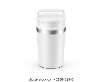 Matte Travel Mug Mockup, Blank Thermos Insulated Vacuum Mug For Branding And Promotion. 3d Render Illustration.