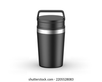 Matte Travel Mug Mockup, Blank Thermos Insulated Vacuum Mug For Branding And Promotion. 3d Render Illustration.