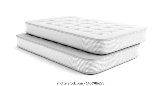 Mattresses stacked isolated on white background. 3d illustration. Comfort sleep, good dreams