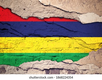 Mauritius flag painted on an old wall background-3D illustration - Shutterstock ID 1868224354
