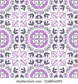 A Mauve And Grey Mandala Style Design On White. Seamless Surface Pattern Repeat. Wallpaper, Fabric, Home Decor. Hand Drawn.