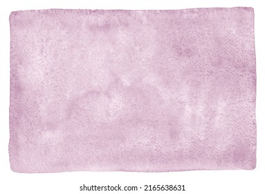 Mauve, Pale Purple, Light Violet Watercolor Stains Painted Texture With Uneven Artistic Edge. Rectangle Watercolour Background, Text Frame. Abstract Hand Drawn Textured Template.