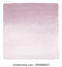 Mauve, Pale Purple Watercolor Gradient Stains Square Background With Rough Artistic Edges. Light, Pastel Color Watercolour Texture, Text Frame. Abstract Hand Drawn Textured Painted Template.