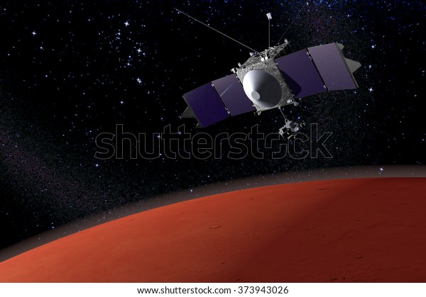 MAVEN - space probe designed to study the Martian\
atmosphere while orbiting Mars - 3d render - elements of this image\
furnished by NASA.