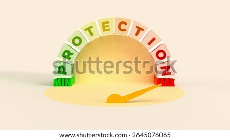 Maximum Protection Level Concept
3D gauge with "PROTECTION" scale pointing to MAX—ideal for insurance, safety, or data security visuals.