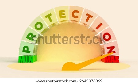 Maximum Protection Level Concept
3D gauge with "PROTECTION" scale pointing to MAX—ideal for insurance, safety, or data security visuals.