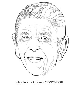 May 10, 2019 Caricature Of Former President Of The United States Ronald Wilson Reagan An Portrait Drawing Illustration.