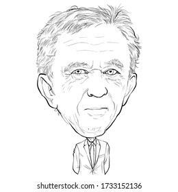 May 17, 2020 Caricature Of Bernard Arnault, Investor, Businessman Millionaire Portrait Drawing Illustration.