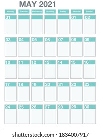 May 2021 Calendar, Planner 8.5 Inch X 11 Inch Wall Or Desktop Calendar 