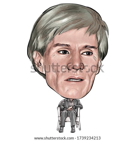 May 24, 2020 Caricature of Andy Warhol, Andrew Warhola was an American artist, film director, producer, Painter, Artist Portrait Drawing  Illustration.