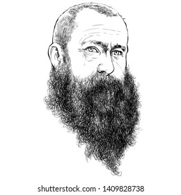 May 29, 2019 Caricature Of Oscar-Claude Monet, Claude Monet Was A Impressionism, Painter, Artist Portrait Drawing  Illustration.