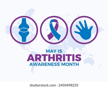 May is Arthritis Awareness Month poster illustration. Blue purple awareness ribbon and rheumatic disease icon set. Template for background, banner, card. Important day - Powered by Shutterstock