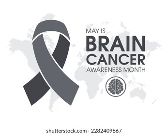 May is Brain Cancer Awareness Month illustration. Gray ribbon and human brain icon isolated on a white background. Important day - Powered by Shutterstock