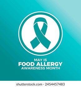 May is Food Allergy Awareness Month poster illustration. Teal awareness ribbon icon in a circle. Template for background, banner, card. Important day - Powered by Shutterstock