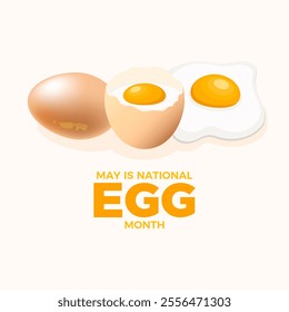 May is National Egg Month poster illustration. Brown fresh eggs icon set. Fried egg vector. Broken egg icon. Template for background, banner, card. Important day - Powered by Shutterstock