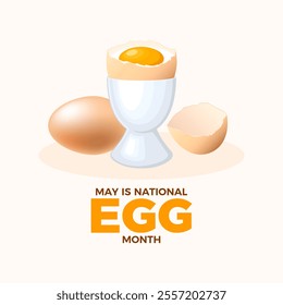 May is National Egg Month poster illustration. Boiled egg in eggcup holder icon set. Broken egg shell drawing. Template for background, banner, card. Important day - Powered by Shutterstock