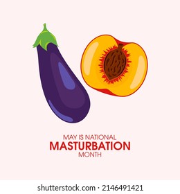 May is National Masturbation Month illustration. Eggplant and peach erotic symbol icon set. Self-pleasure design element