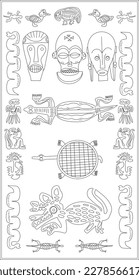 Mayan masks  Clip art   animals collection vector isolated white you can replace in your designs