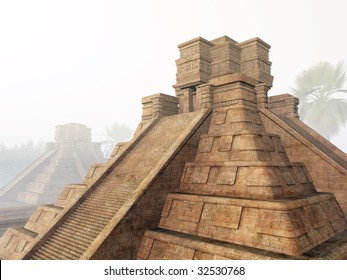 Mayan Temple In Fog