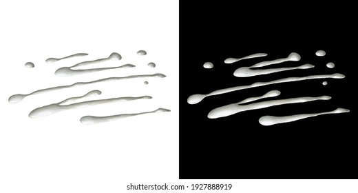 Mayo Or Creamy Sause Splashes Hand Drawn Illustration. Paint Drops Isolated On White And Black Background