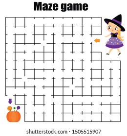 Maze Game For Children. Halloween Theme Kids Activity Sheet. Help Girl Find Sweet