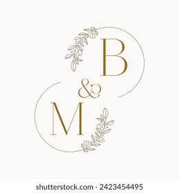 MB Logo initials wedding monogram logo design in simple brown circle leaf frame - Powered by Shutterstock