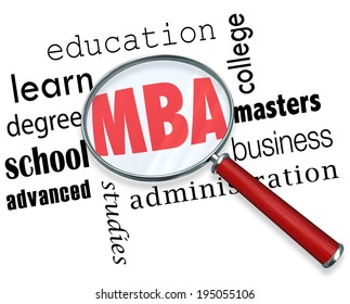 MBA Letters Magnifying Glass Masters Of Business Administration Degree College University