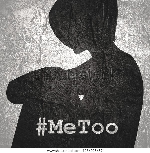 Me too hashtag. Social\
movement concerning sexual assault and harassment. Woman\
silhouette