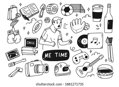 Me Time For Man Concept Doodle Illustration