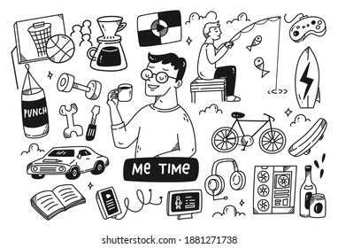 Me Time For Man Concept Doodle Illustration