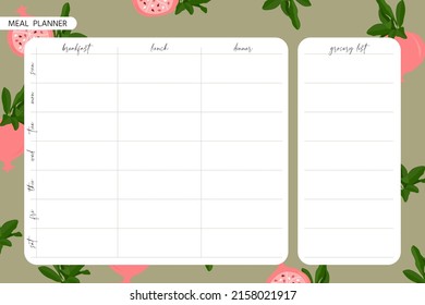 Meal planner template with pomegranates and leaves - Powered by Shutterstock