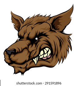 A Mean Looking Werewolf Wolf Man, Or Wolf Sports Mascot Character Face