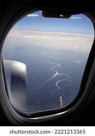 Meander River View From Airplane Window Seat