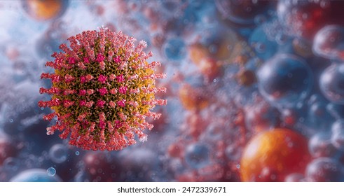 Measles morbilli virus infection outbreak, contagious rash, global child MMR vaccination. Airborne pathogen imaging, public health at risk. Immunization, morbillivirus disease prevention, medical 3D - Powered by Shutterstock