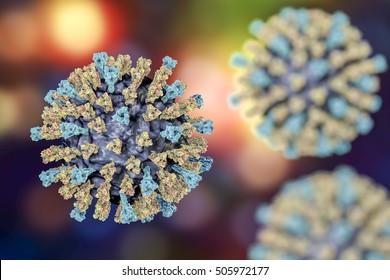 Measles Virus. 3D Illustration Showing Structure Of Measles Virus With Surface Glycoprotein Spikes Heamagglutinin-neuraminidase And Fusion Protein