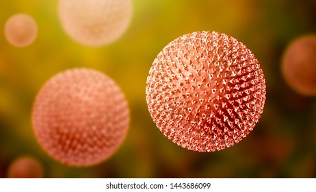 Measles Viruses. 3D Illustration Showing Structure Of Measles Virus With Surface Glycoprotein Spikes Heamagglutinin-neuraminidase And Fusion Protein