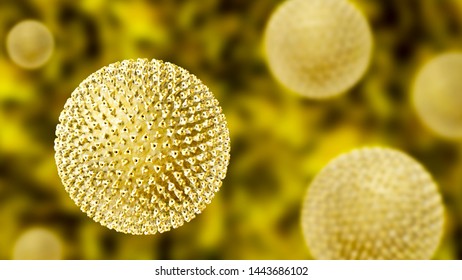 Measles Viruses. 3D Illustration Showing Structure Of Measles Virus With Surface Glycoprotein Spikes Heamagglutinin-neuraminidase And Fusion Protein