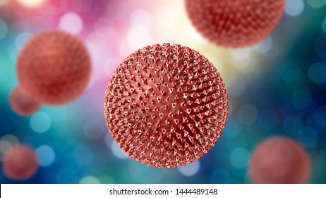 Measles Viruses. 3D Illustration Showing Structure Of Measles Virus With Surface Glycoprotein Spikes Heamagglutinin-neuraminidase And Fusion Protein