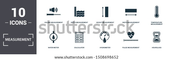 Measurement icons\
set collection. Includes simple elements such as Volume, Depth\
Measurement, Height Measurement, Width, Temperature Measurement,\
Calculator and\
Hygrometer